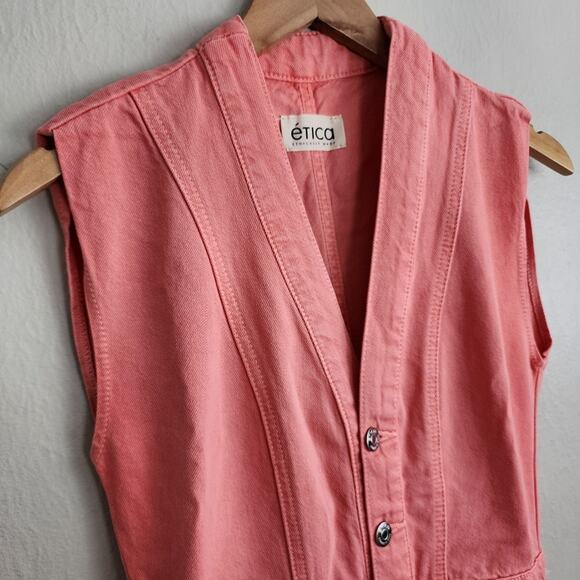 Etica Anthropologie Camden Denim Jumpsuit Coral Wide Leg Utility Small NWT - Picture 10 of 16